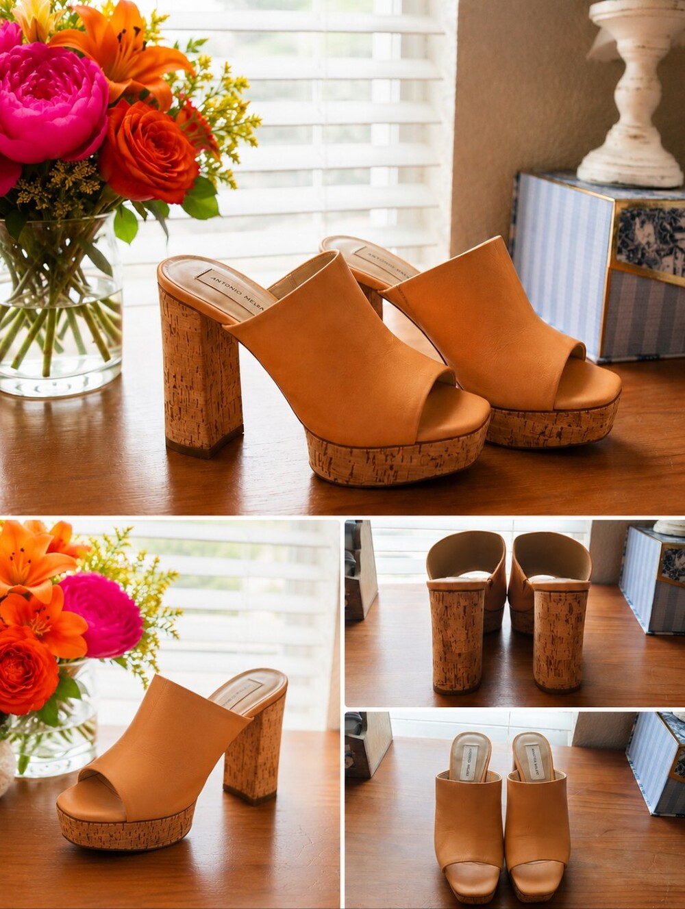 Antonio Melani Leather & Cork Platform Mules | Size 8 | EUC - Picture 4 of 11